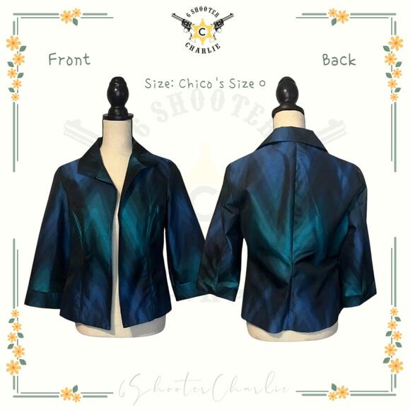 Chico's Multicolor Satin Look Blazer Iridescent Open Front Jacket Women's Size 0 - Picture 1 of 6